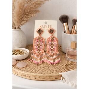 Kay Lee Pink Fringe Boho Beaded Earrings New